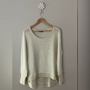 Women’s DKNY Jeans Soft Fine Knit Gold Metallic Thread High Low Dressy Sweater